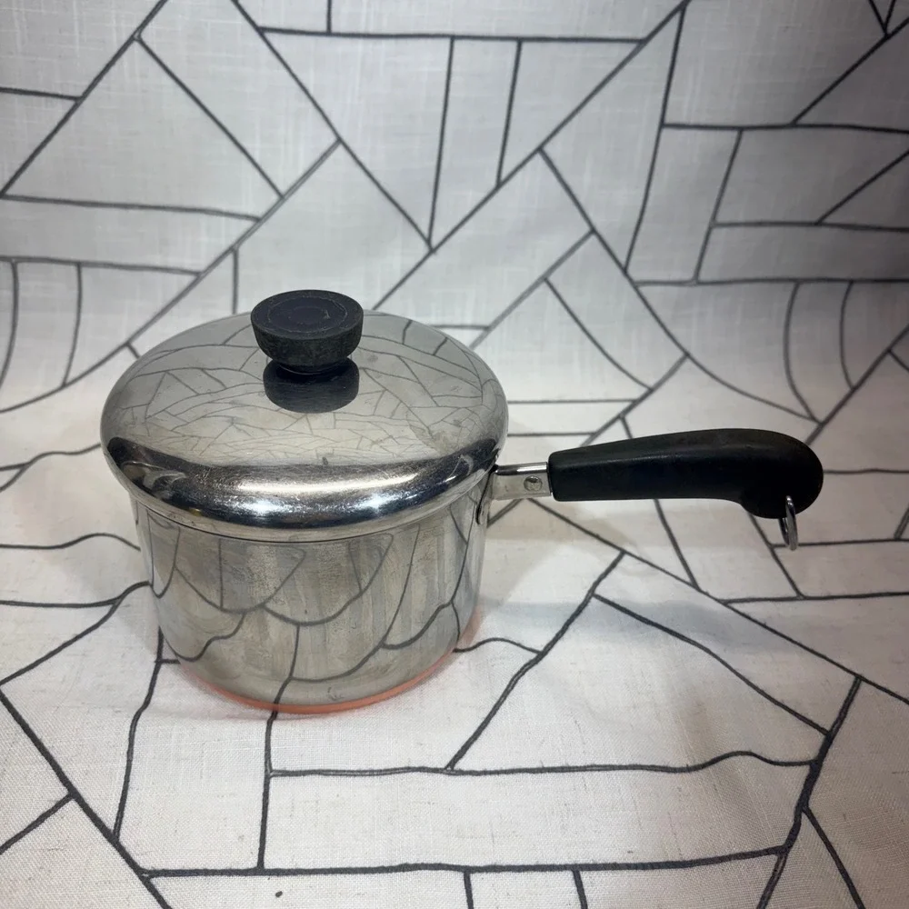 Revere Ware Saucepan 2 Qt Silver Copper Bottom Vintage Lid Bakelite Handle